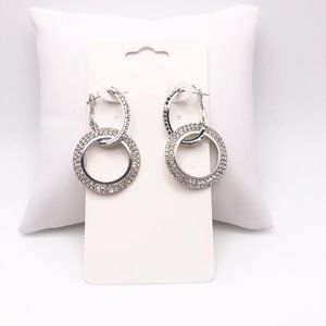 Crystal Silver Plated Double Hoop Leverback Earrings